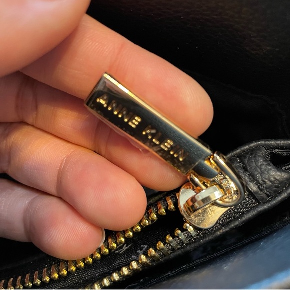 Anne Klein Black and Gold Work Tote Shoulder Bag Gold Chain Straps - Picture 4 of 6